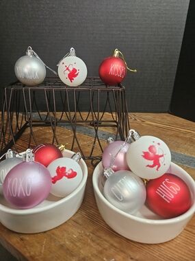 Rae Dunn Valentine Mini Ornament Set - Red, Pink, White